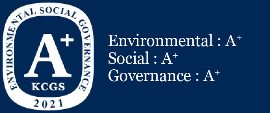 KCGS 2021 A⁺ Enviromental:A⁺, Social:A⁺, Governance:A⁺