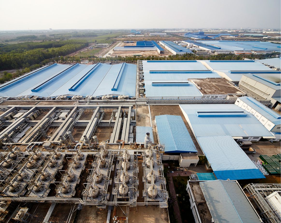 Aerial view of Hyosung Vietnam’s spandex plant, showcasing extensive production facilities